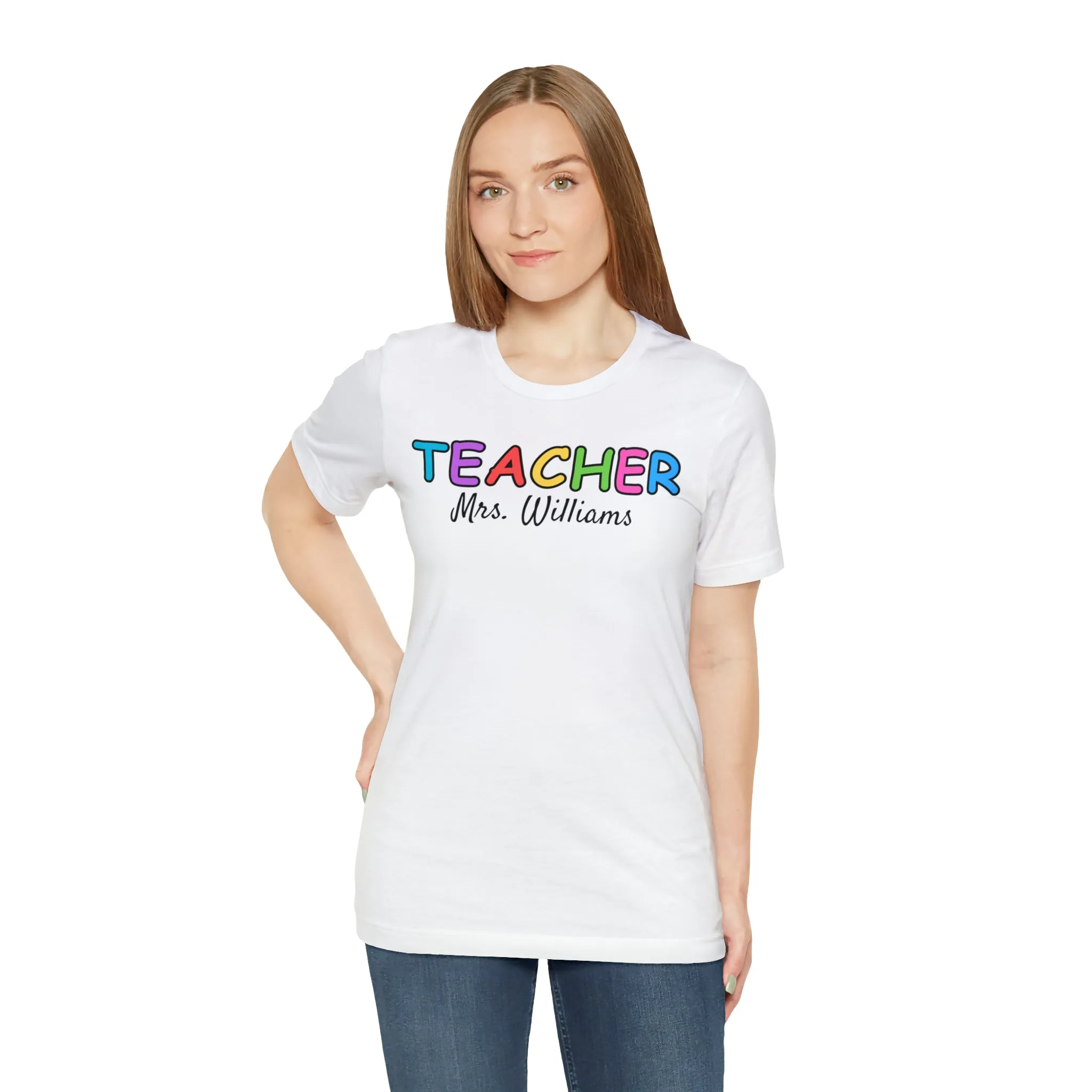 CUSTOM Teacher Personalized T-Shirt | Teacher's Name Tee |  Bella Canvas 3001 Unisex | First Day of School Short Sleeve Tshirt