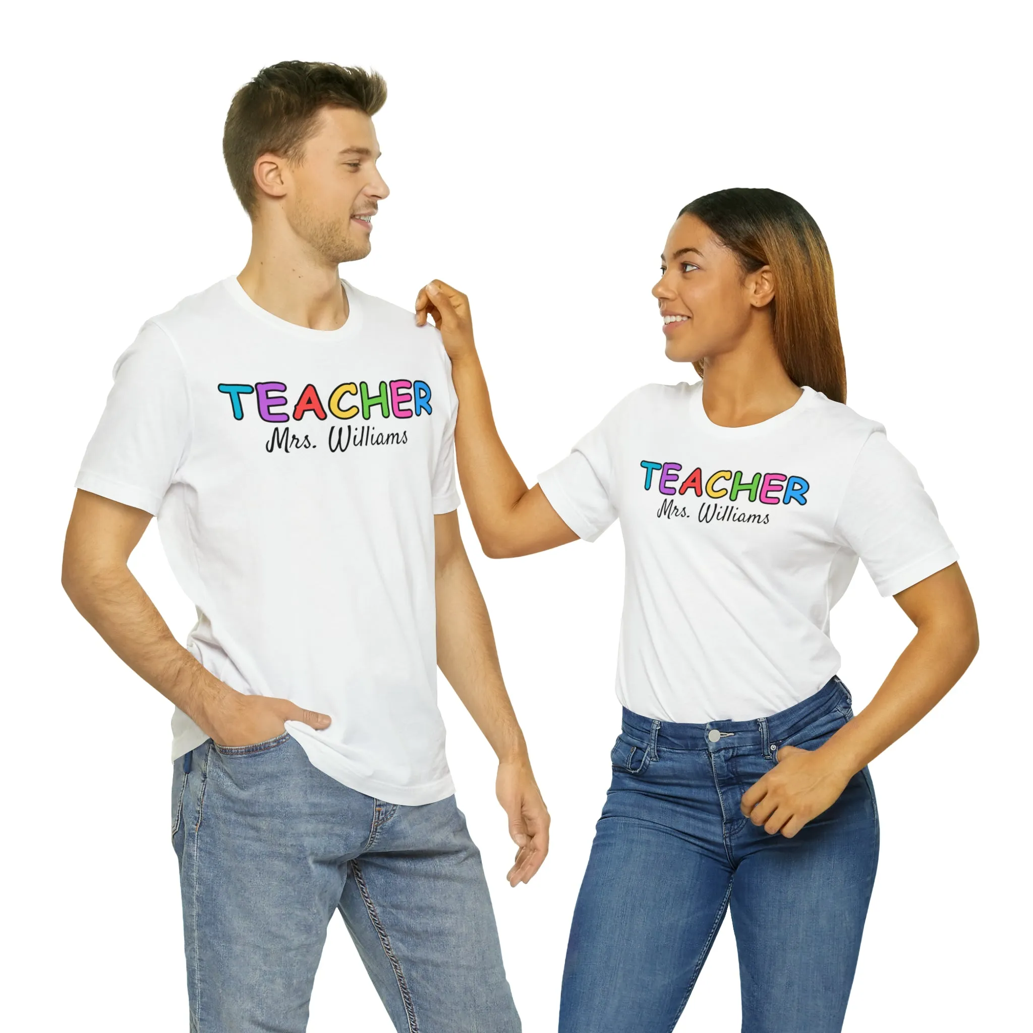 CUSTOM Teacher Personalized T-Shirt | Teacher's Name Tee |  Bella Canvas 3001 Unisex | First Day of School Short Sleeve Tshirt