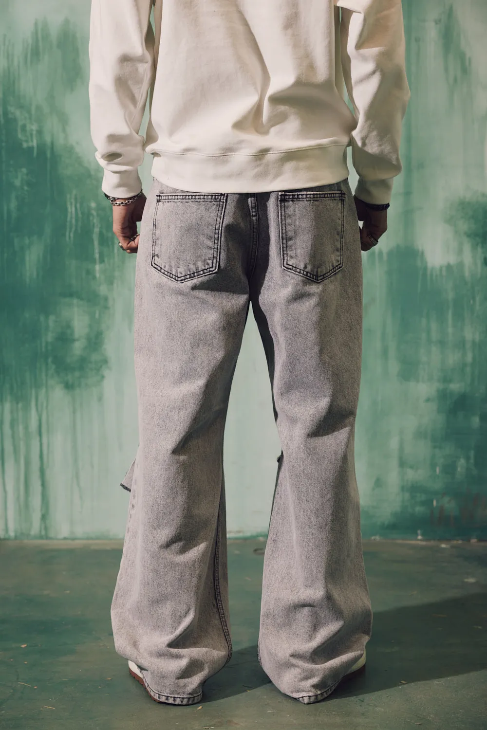 Distress Slit Washed Wide Pants