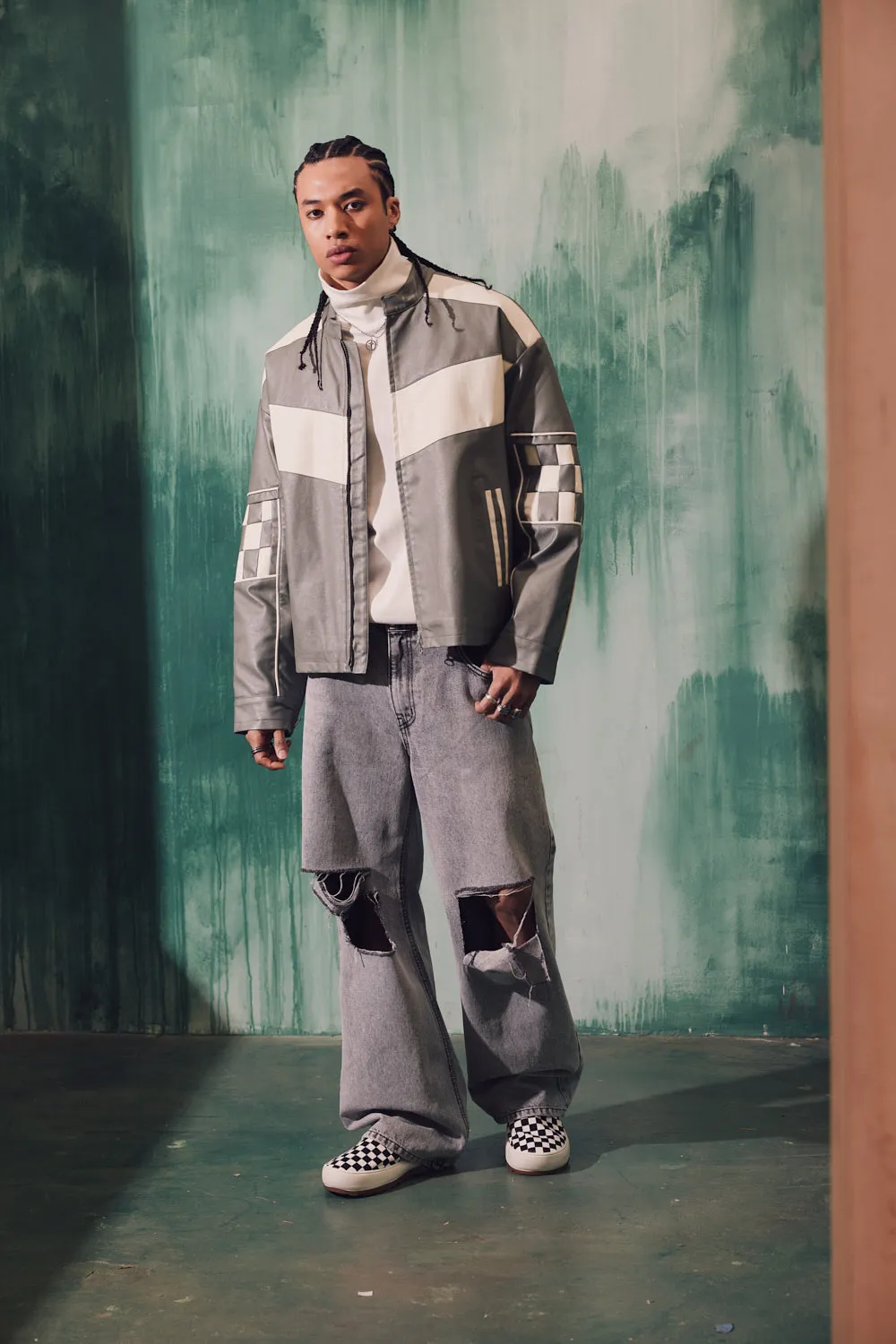 Distress Slit Washed Wide Pants