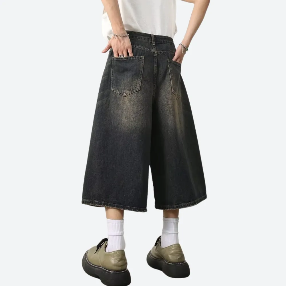 Distressed Wide-Leg Denim Shorts