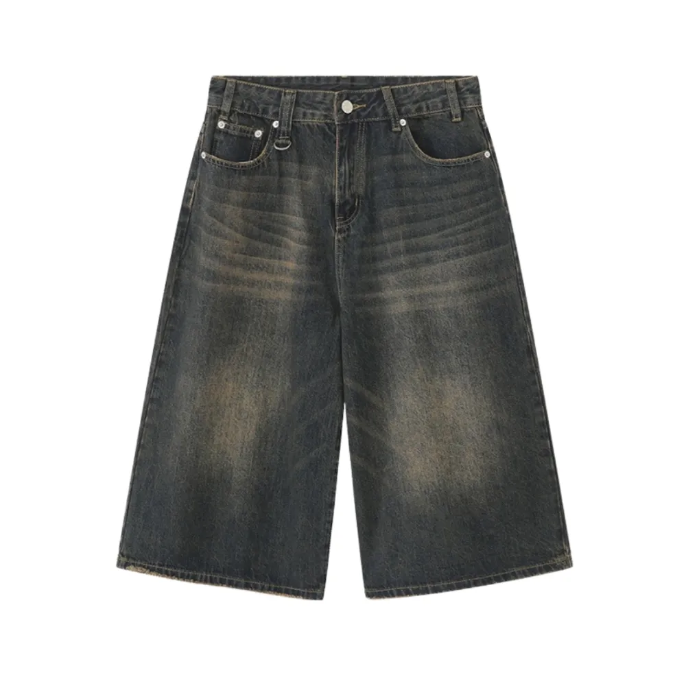 Distressed Wide-Leg Denim Shorts