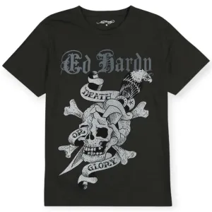 Ed Hardy Men Rhinestone DG Skull Tee(Charcoal)