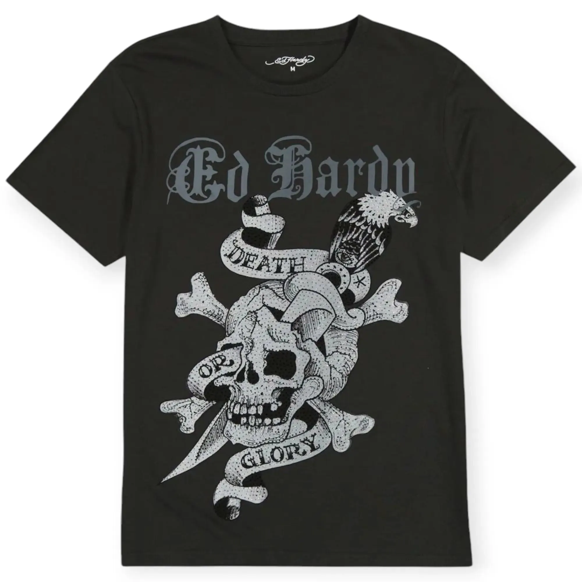 Ed Hardy Men Rhinestone DG Skull Tee(Charcoal)