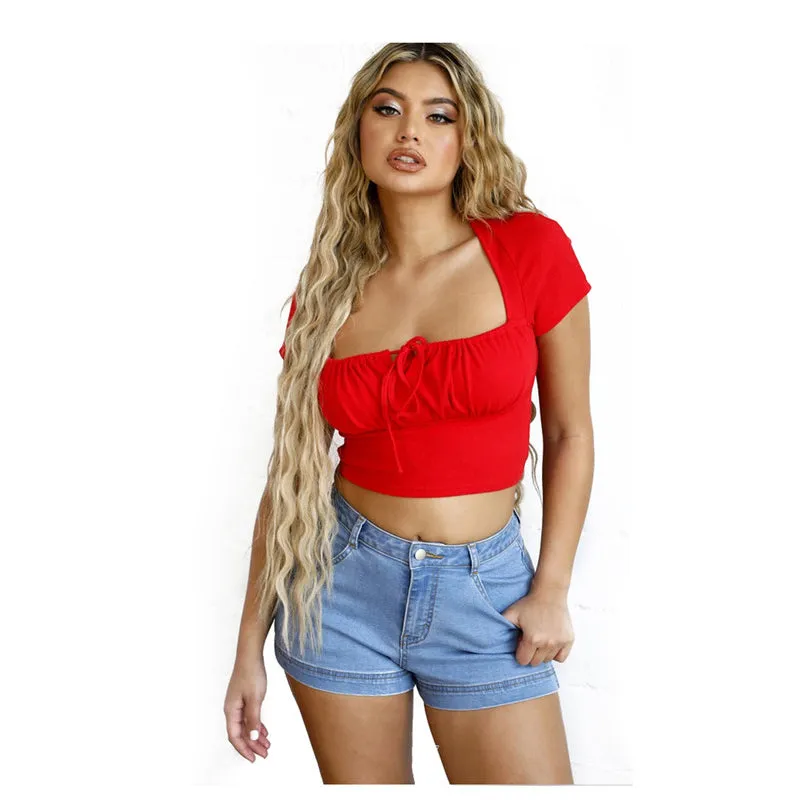 Embroidery Mid Waisted Stretchy Women's Denim Shorts
