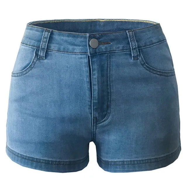 Embroidery Mid Waisted Stretchy Women's Denim Shorts