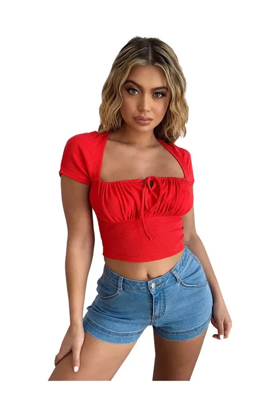 Embroidery Mid Waisted Stretchy Women's Denim Shorts