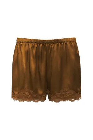 Floral Lace Silk Shorts Bronze