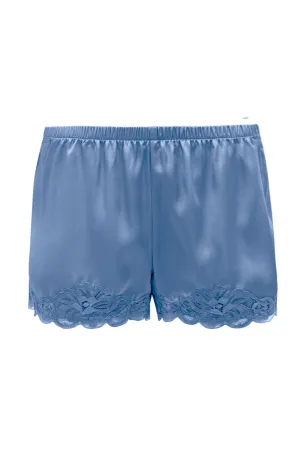 Floral Lace Silk Shorts Mediterranean Blue