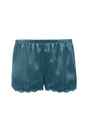 Floral Lace Silk Shorts Mosaic Teal