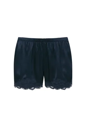 Floral Lace Silk Shorts Navy