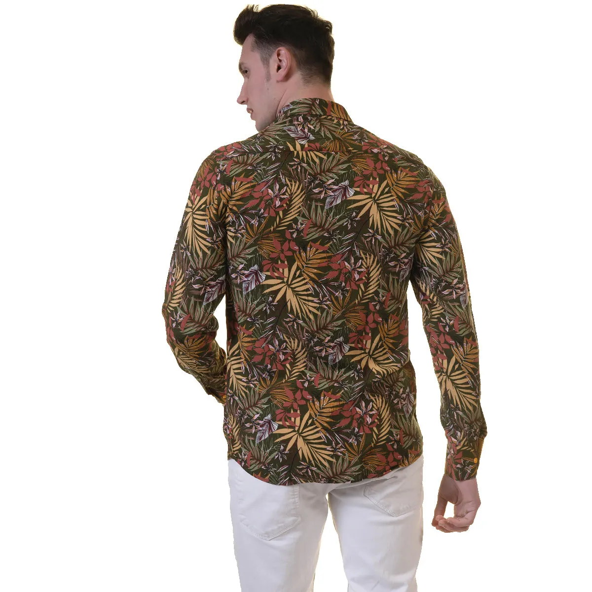 Floral Mens Slim Fit Designer Dress Shirt - tailored Cotton Shirts for Work and Casual Wear