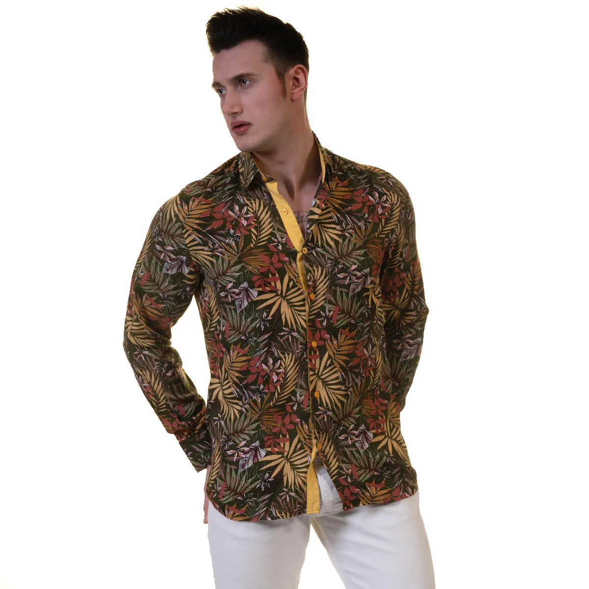 Floral Mens Slim Fit Designer Dress Shirt - tailored Cotton Shirts for Work and Casual Wear