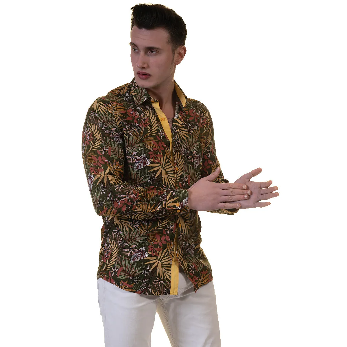 Floral Mens Slim Fit Designer Dress Shirt - tailored Cotton Shirts for Work and Casual Wear