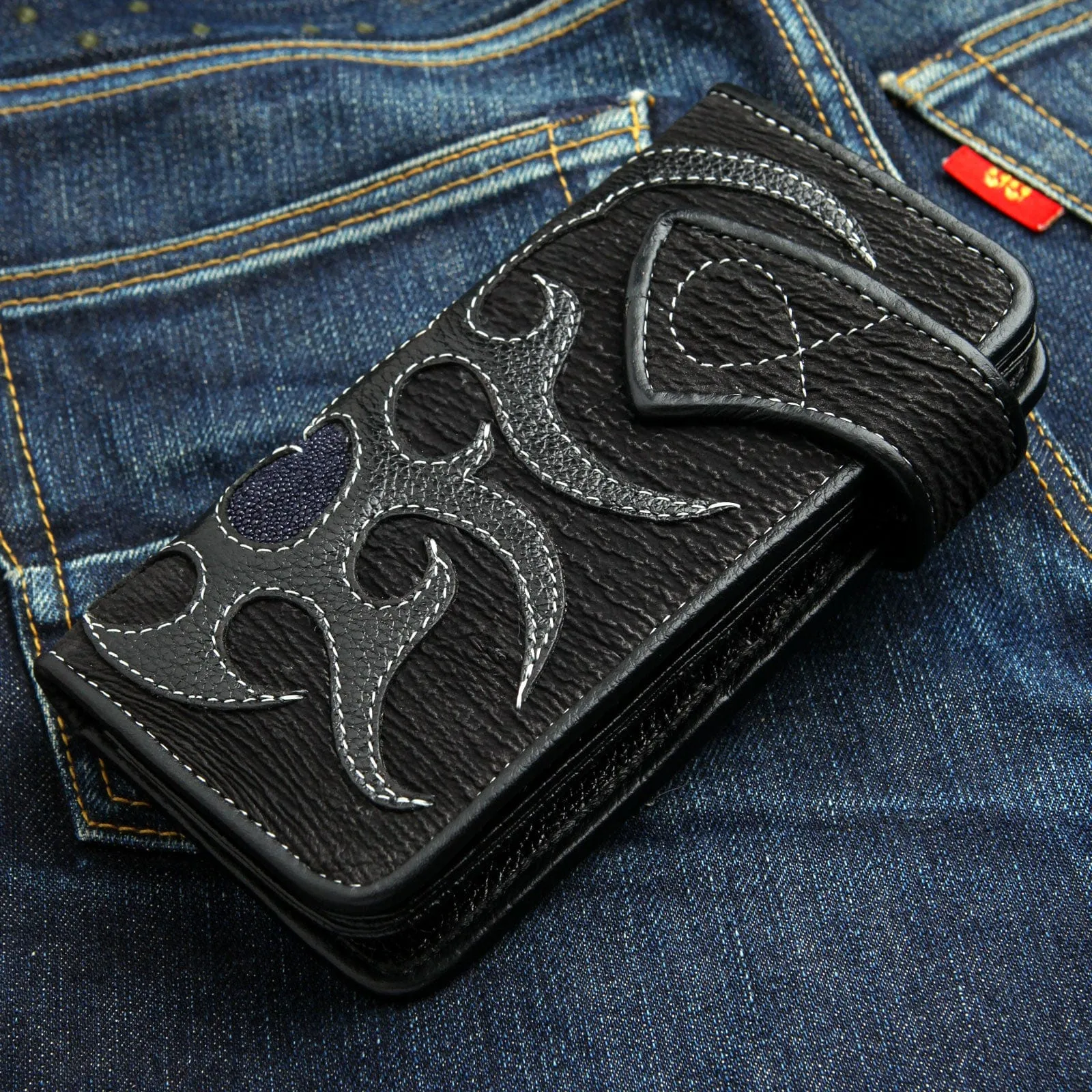 Genuine Navy Blue Stingray Leather Skull Men's Biker Wallet