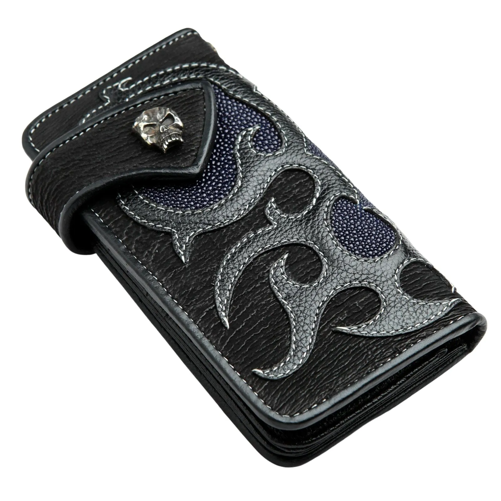 Genuine Navy Blue Stingray Leather Skull Men's Biker Wallet