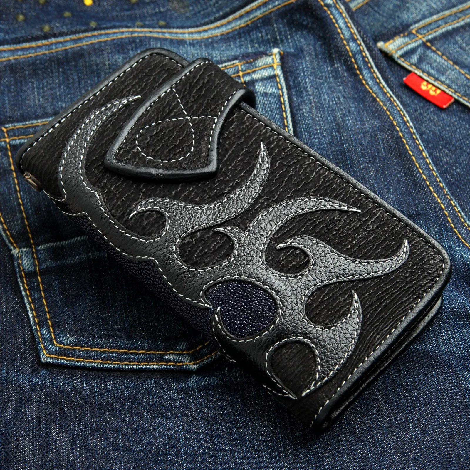 Genuine Navy Blue Stingray Leather Skull Men's Biker Wallet