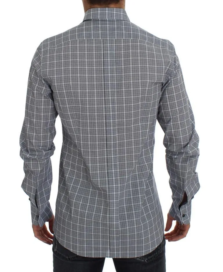 Gray Checkered Slim Fit GOLD Mens Shirt