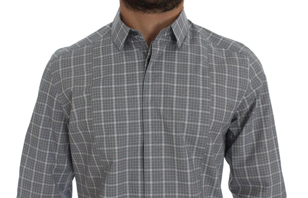 Gray Checkered Slim Fit GOLD Mens Shirt