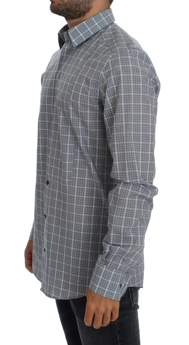 Gray Checkered Slim Fit GOLD Mens Shirt