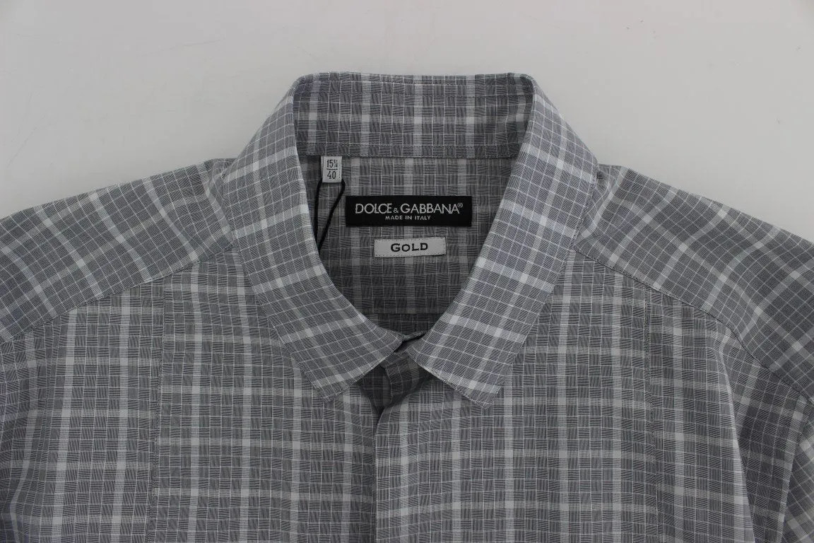 Gray Checkered Slim Fit GOLD Mens Shirt
