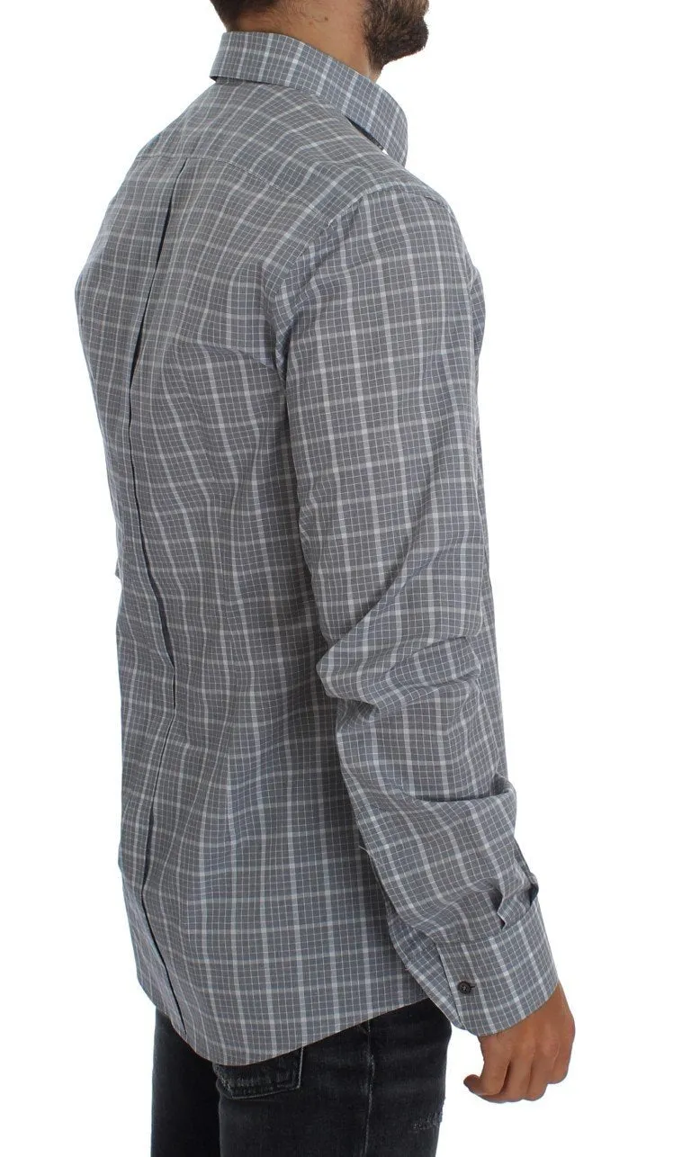 Gray Checkered Slim Fit GOLD Mens Shirt