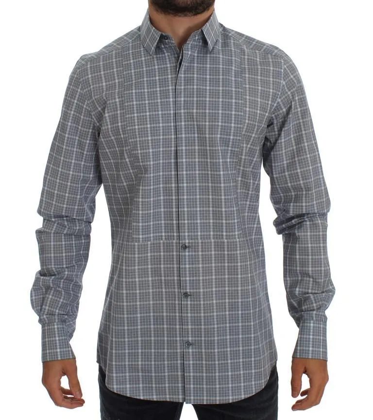 Gray Checkered Slim Fit GOLD Mens Shirt