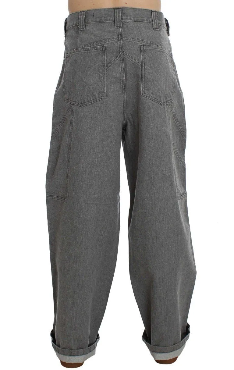 Gray Cotton Denim Baggy Fit Jeans
