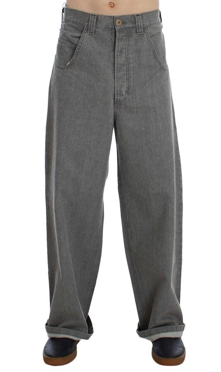 Gray Cotton Denim Baggy Fit Jeans