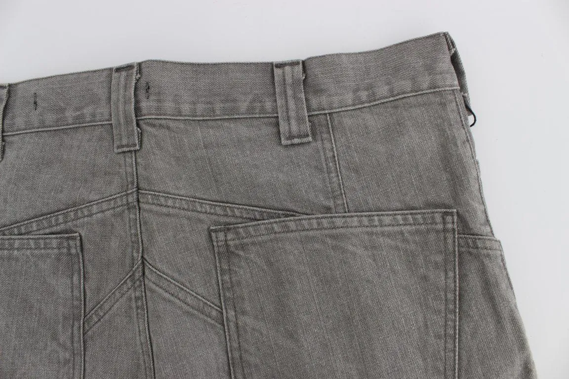 Gray Cotton Denim Baggy Fit Jeans