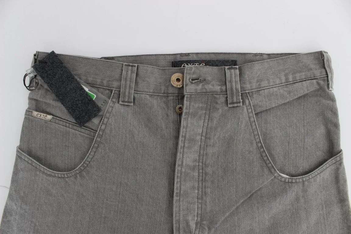 Gray Cotton Denim Baggy Fit Jeans