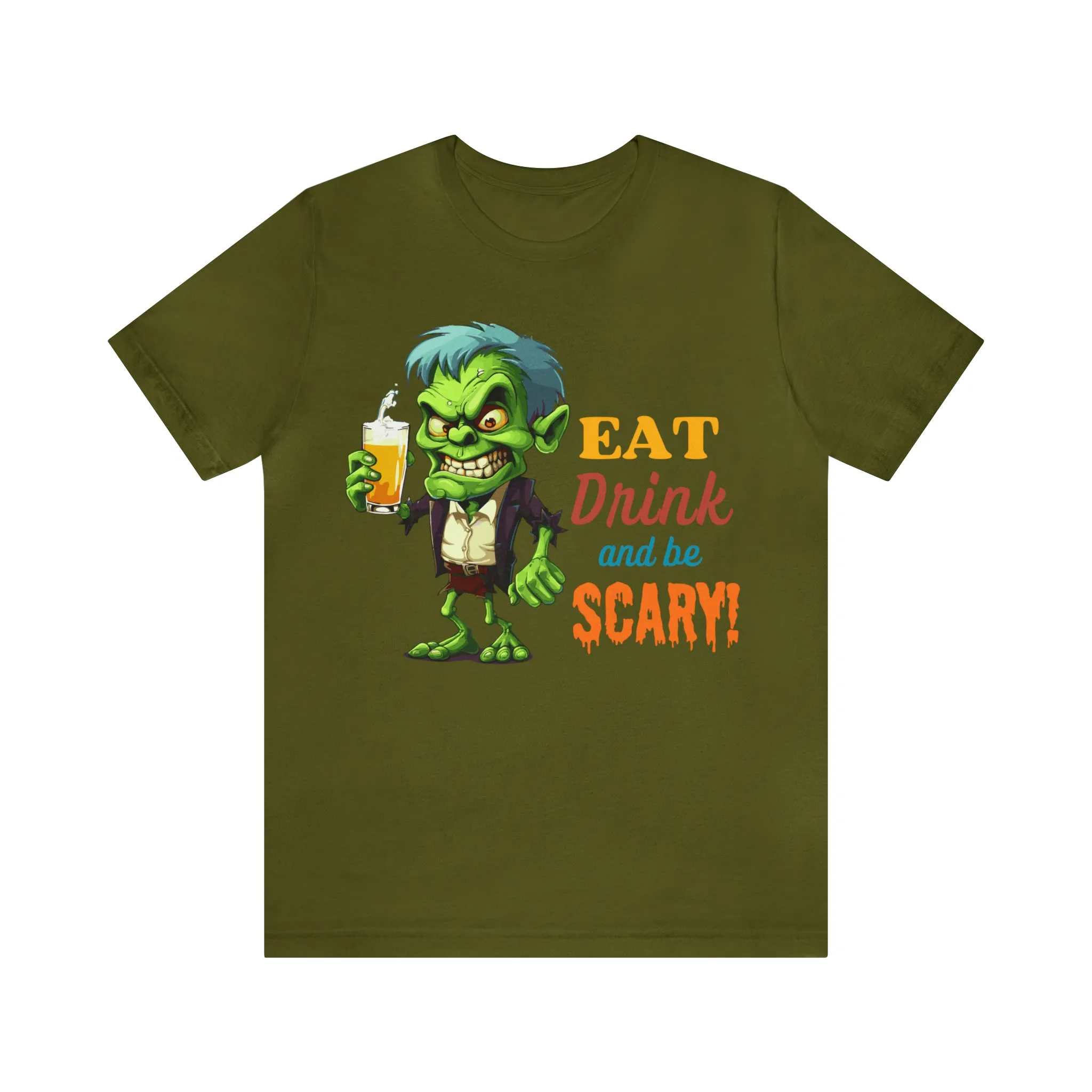 Halloween Eat Drink and Be Scary Ghoul T-Shirt Bella Canvas 3001Unisex Drinking Short Sleeve Tshirt