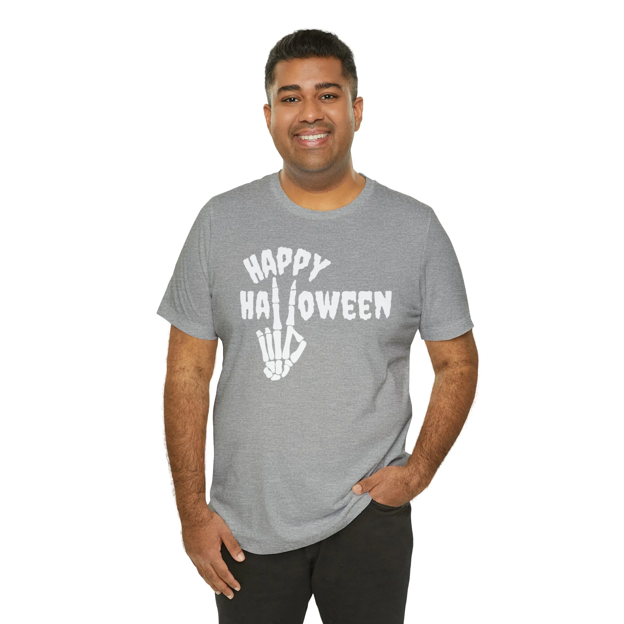 Happy Halloween T-Shirt | Skeleton Peace Sign Tee |  Bella Canvas 3001Unisex | Funny Short Sleeve Tshirt