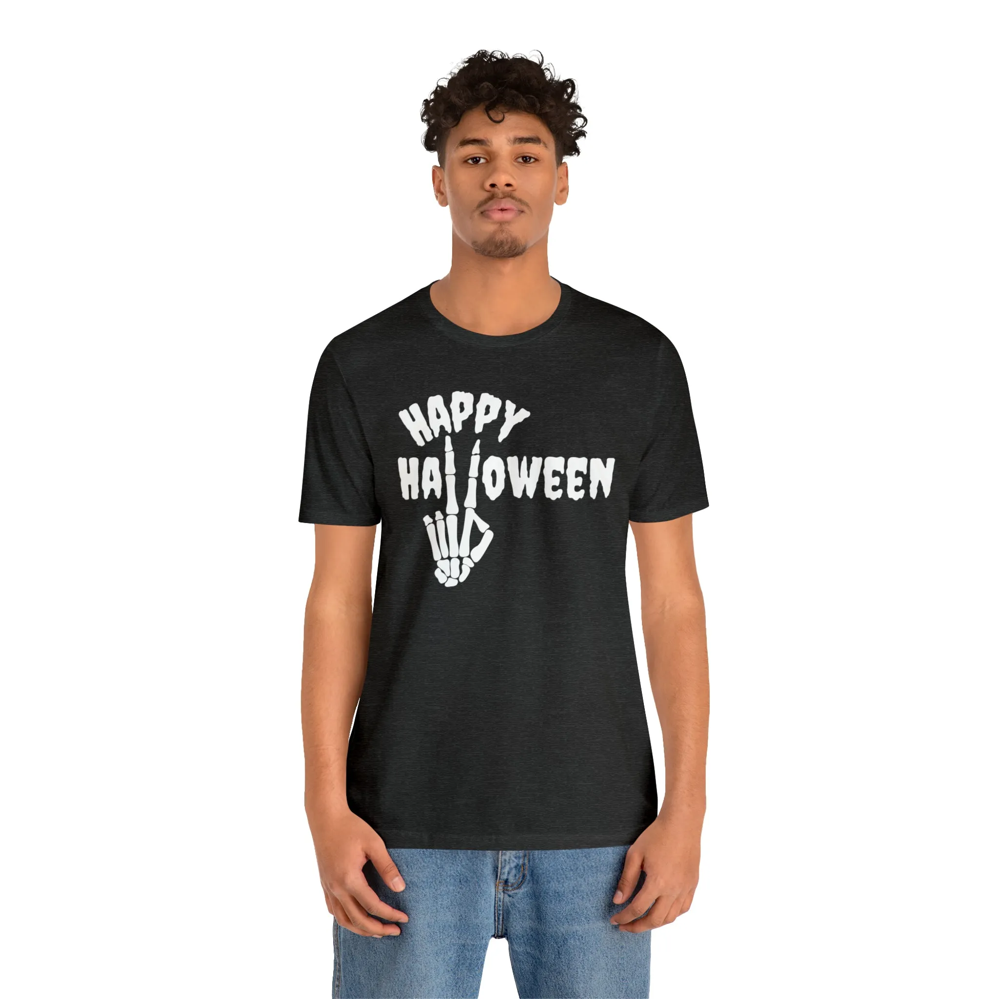 Happy Halloween T-Shirt | Skeleton Peace Sign Tee |  Bella Canvas 3001Unisex | Funny Short Sleeve Tshirt