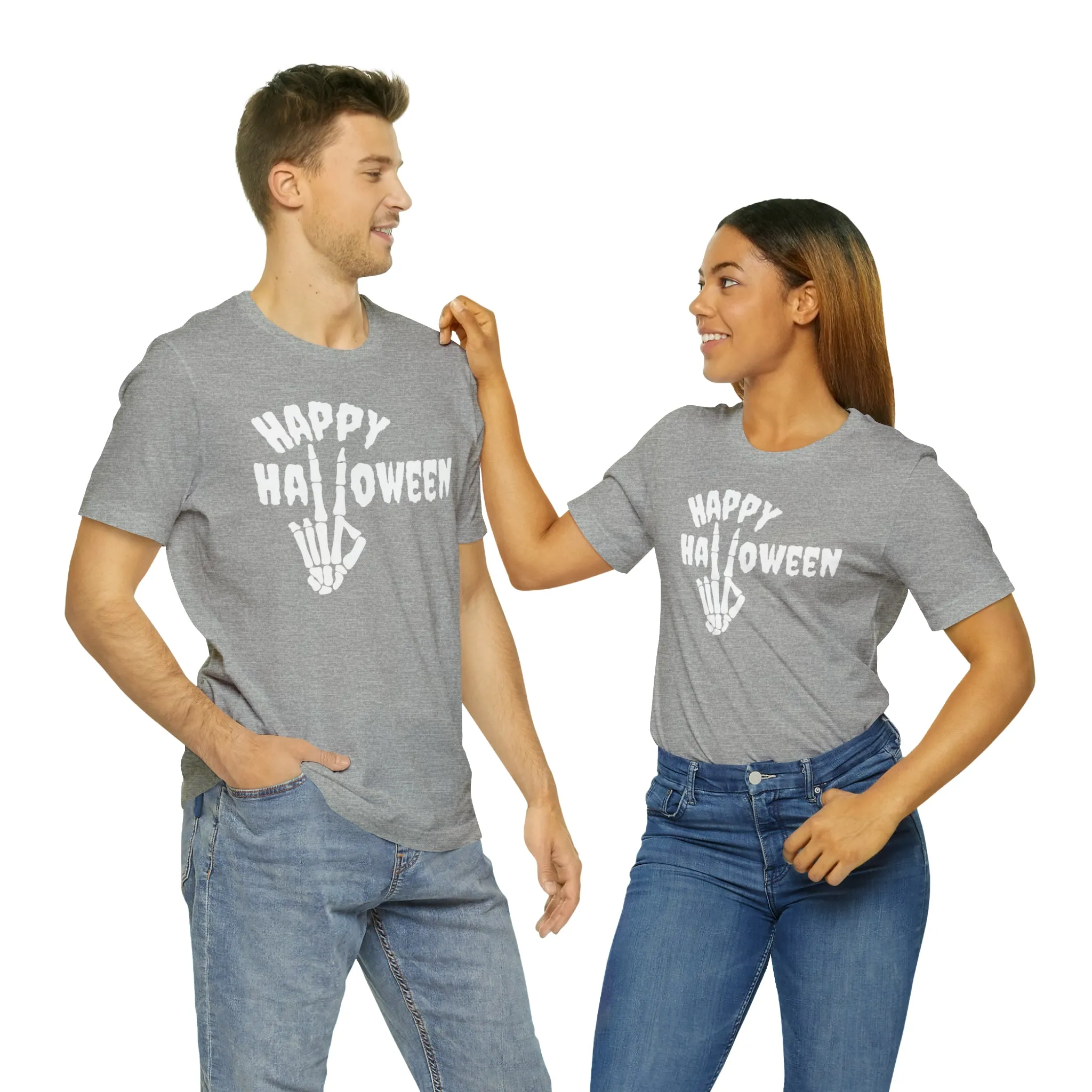 Happy Halloween T-Shirt | Skeleton Peace Sign Tee |  Bella Canvas 3001Unisex | Funny Short Sleeve Tshirt