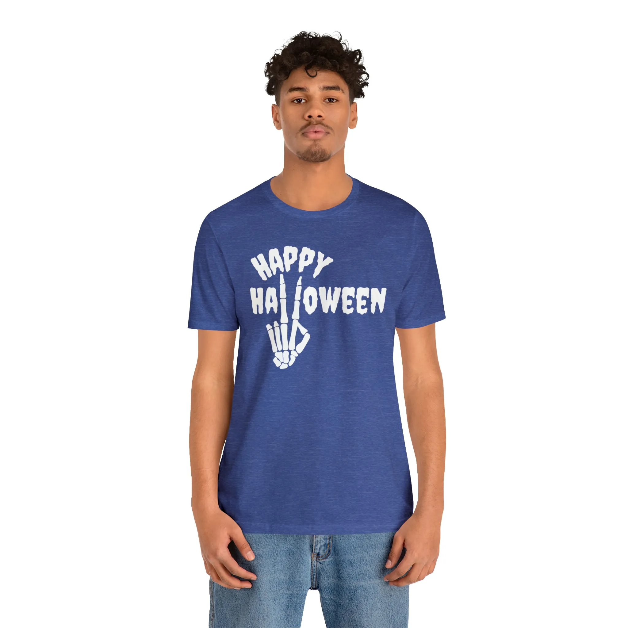 Happy Halloween T-Shirt | Skeleton Peace Sign Tee |  Bella Canvas 3001Unisex | Funny Short Sleeve Tshirt