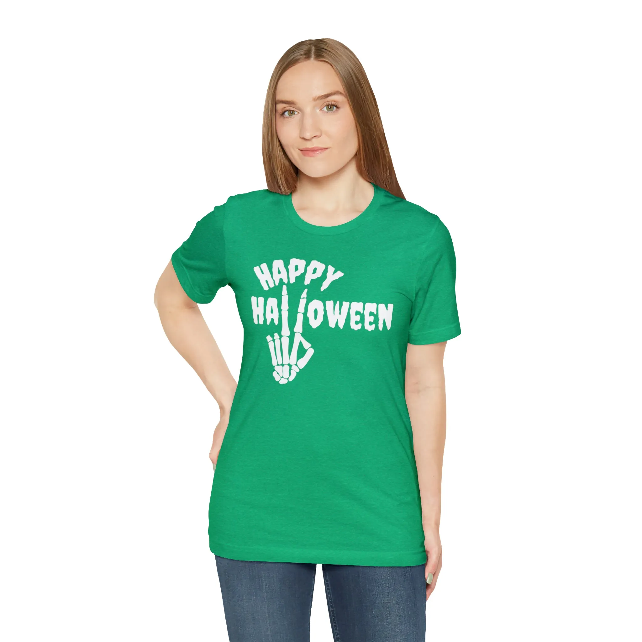 Happy Halloween T-Shirt | Skeleton Peace Sign Tee |  Bella Canvas 3001Unisex | Funny Short Sleeve Tshirt