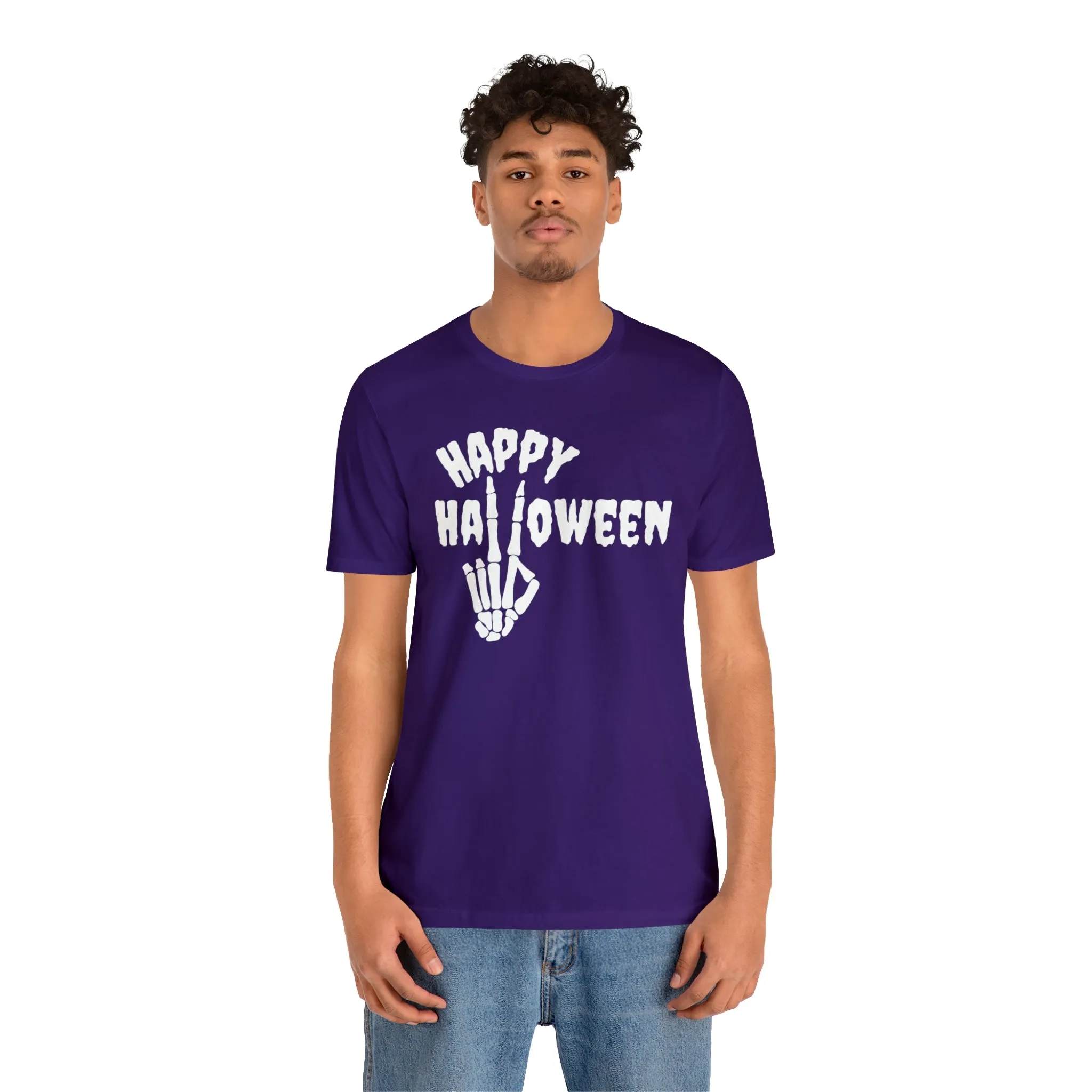 Happy Halloween T-Shirt | Skeleton Peace Sign Tee |  Bella Canvas 3001Unisex | Funny Short Sleeve Tshirt