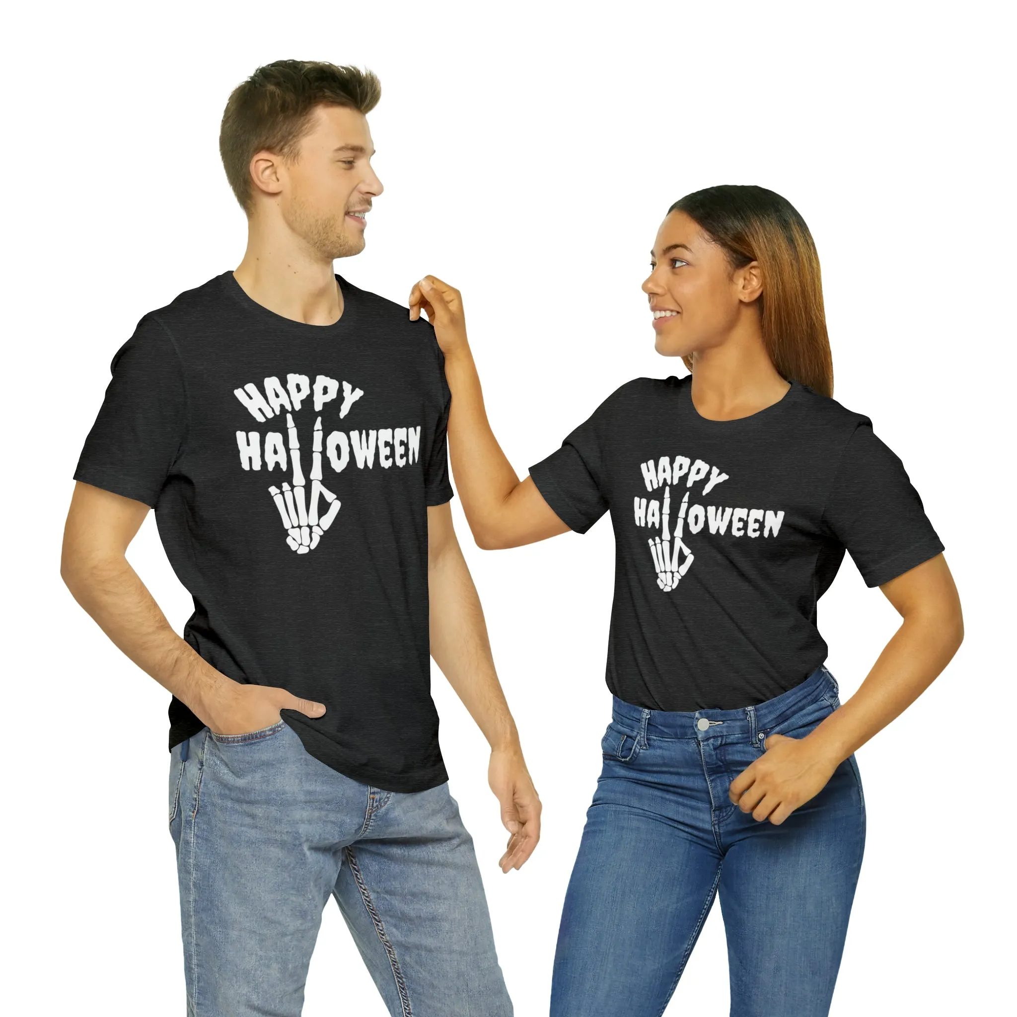 Happy Halloween T-Shirt | Skeleton Peace Sign Tee |  Bella Canvas 3001Unisex | Funny Short Sleeve Tshirt