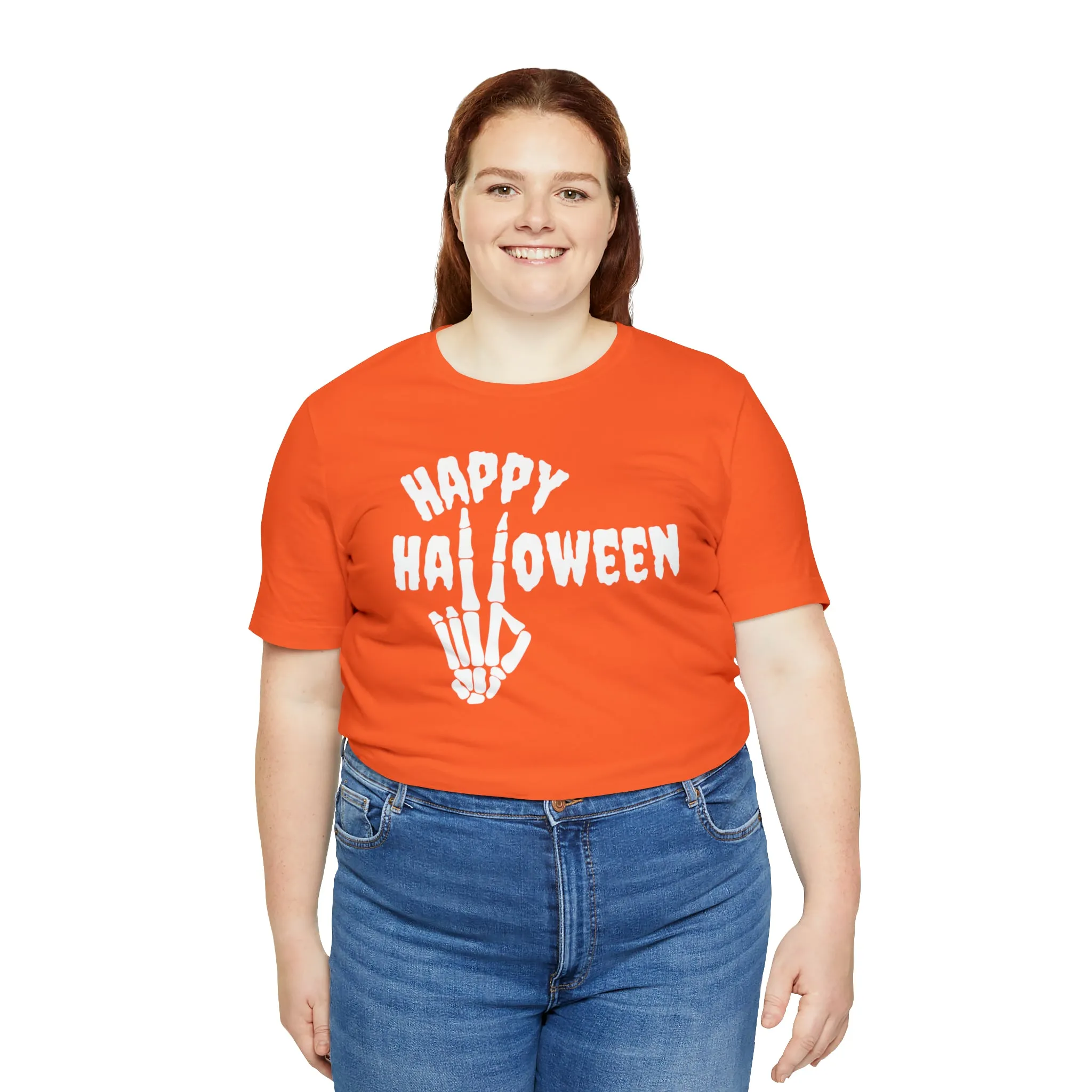 Happy Halloween T-Shirt | Skeleton Peace Sign Tee |  Bella Canvas 3001Unisex | Funny Short Sleeve Tshirt