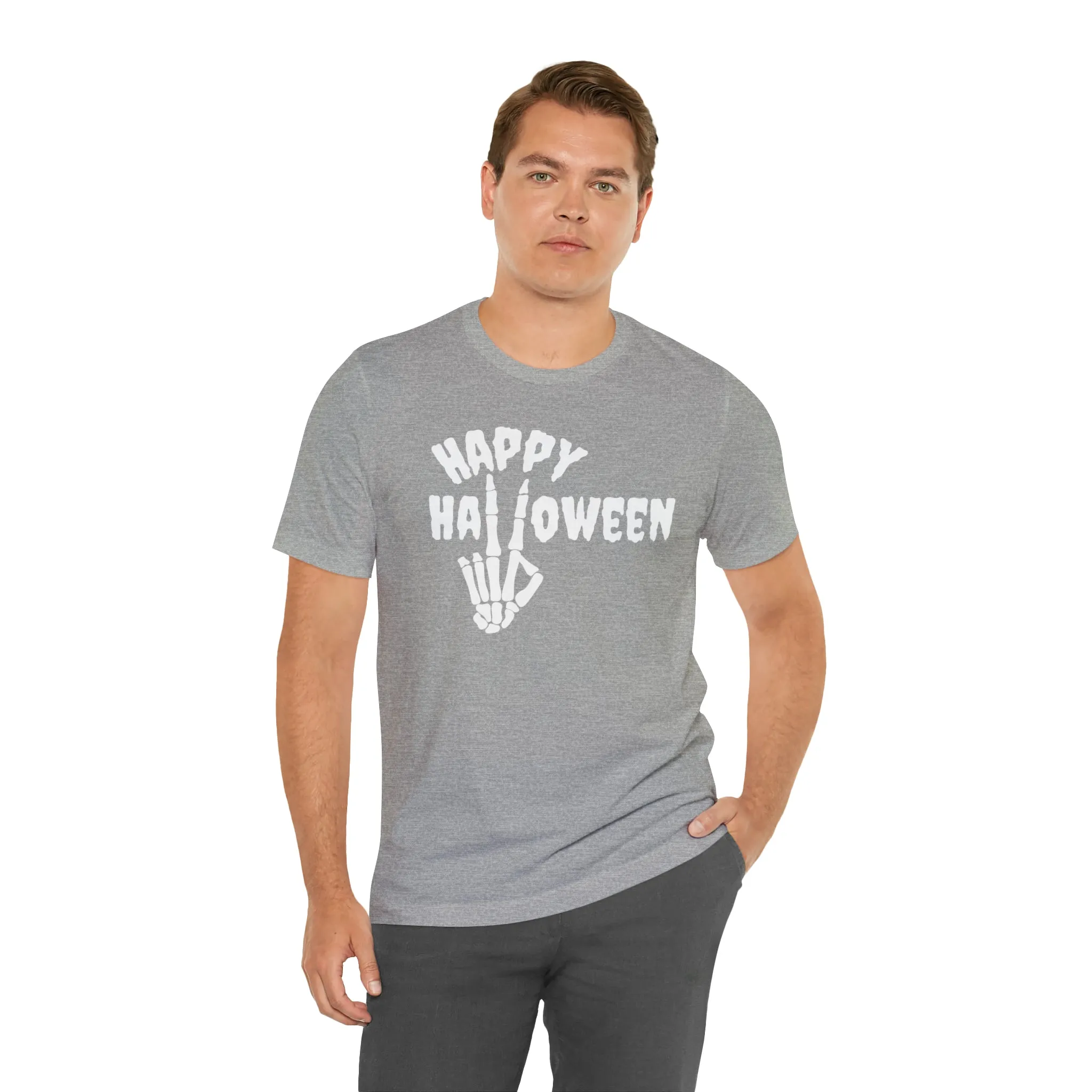 Happy Halloween T-Shirt | Skeleton Peace Sign Tee |  Bella Canvas 3001Unisex | Funny Short Sleeve Tshirt