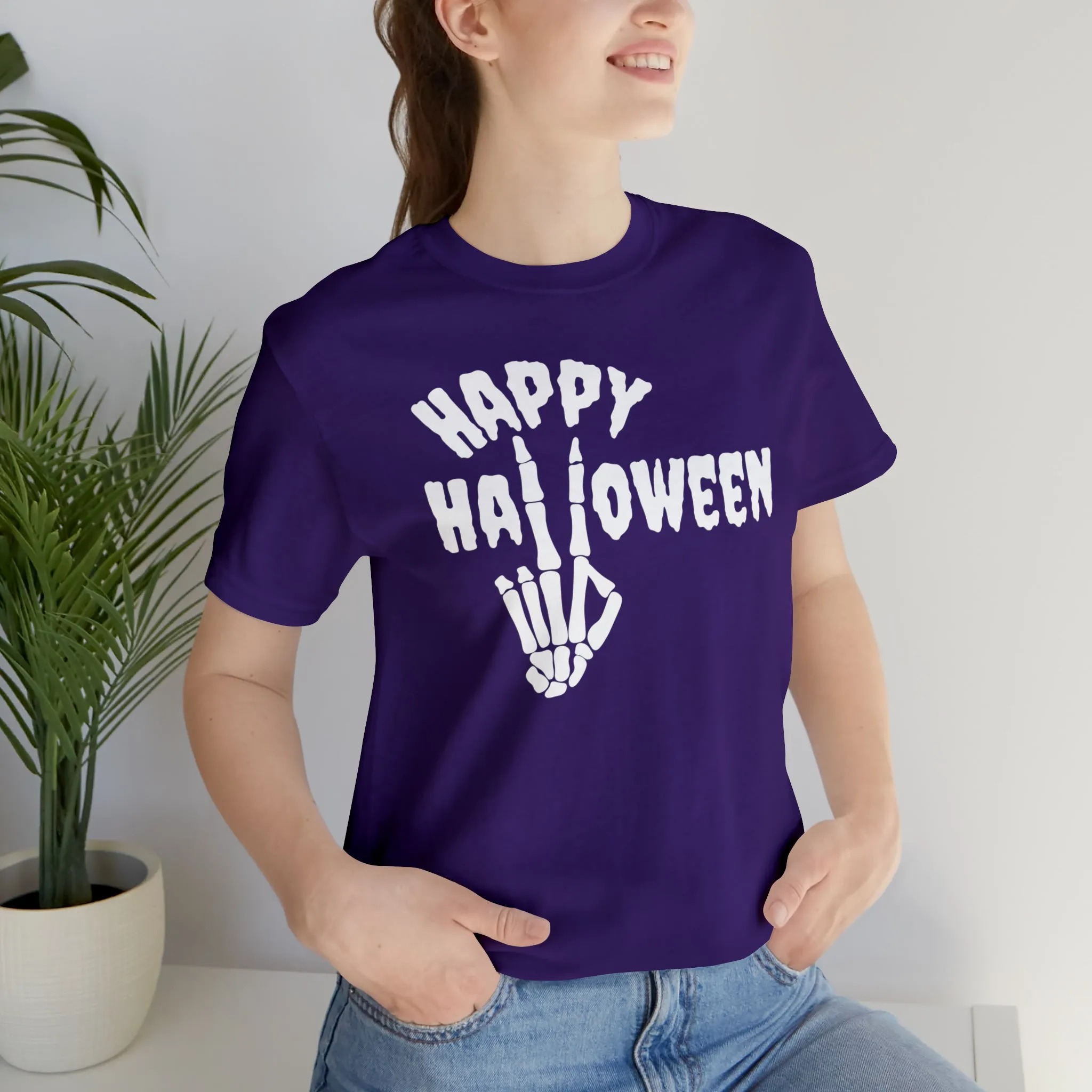 Happy Halloween T-Shirt | Skeleton Peace Sign Tee |  Bella Canvas 3001Unisex | Funny Short Sleeve Tshirt