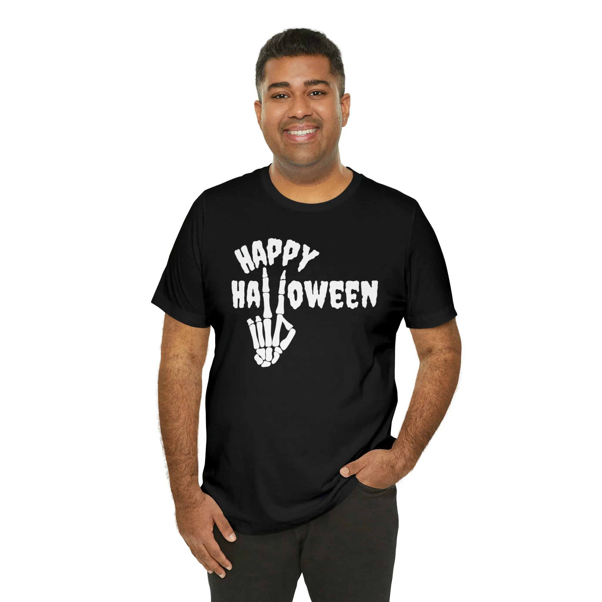 Happy Halloween T-Shirt | Skeleton Peace Sign Tee |  Bella Canvas 3001Unisex | Funny Short Sleeve Tshirt