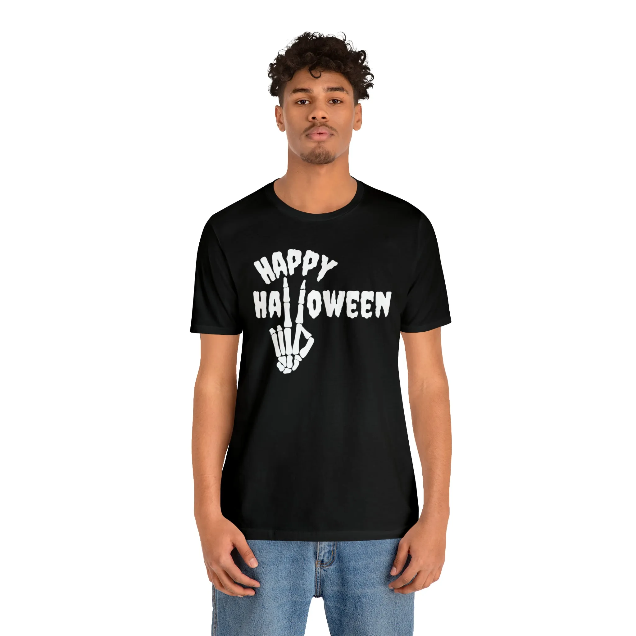 Happy Halloween T-Shirt | Skeleton Peace Sign Tee |  Bella Canvas 3001Unisex | Funny Short Sleeve Tshirt