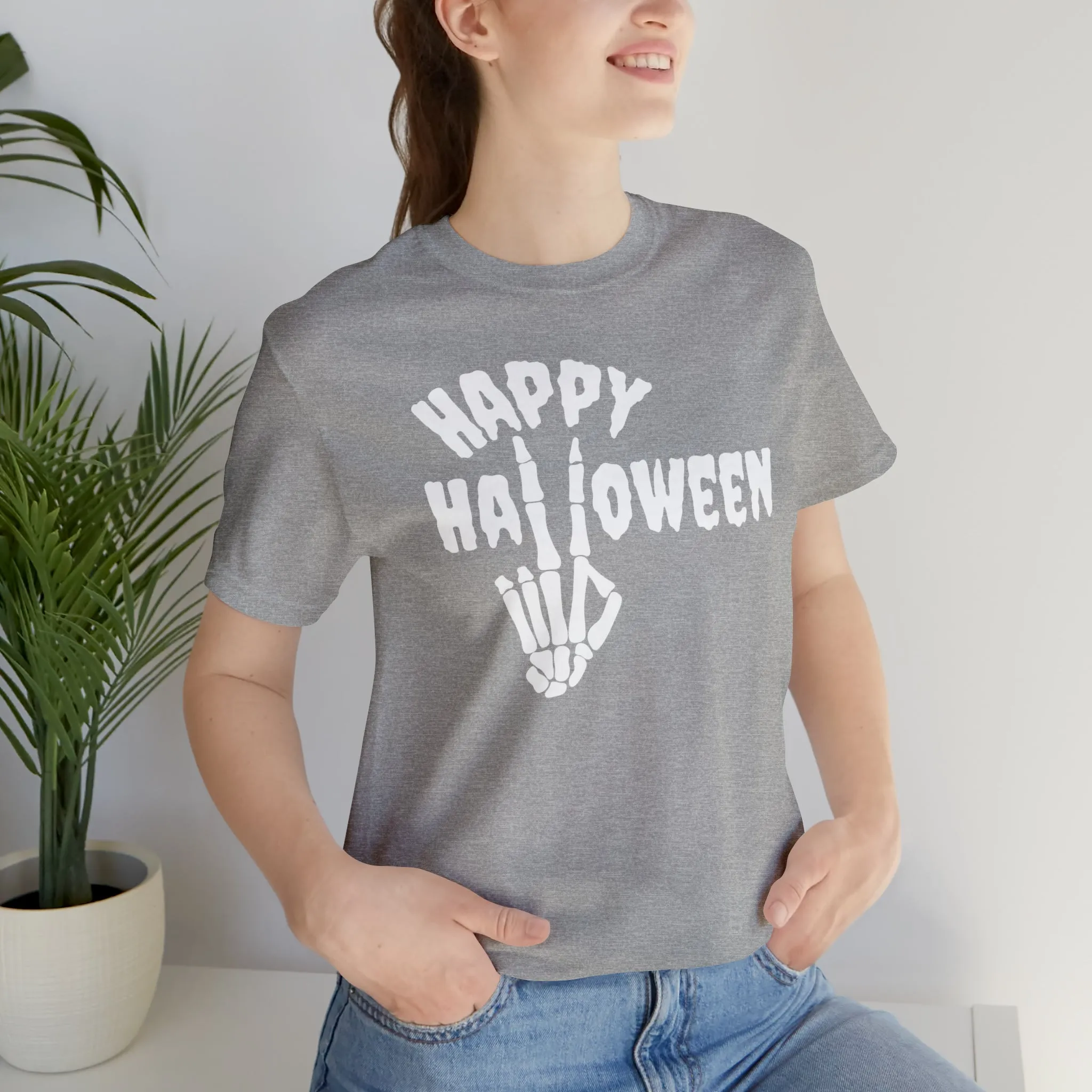 Happy Halloween T-Shirt | Skeleton Peace Sign Tee |  Bella Canvas 3001Unisex | Funny Short Sleeve Tshirt
