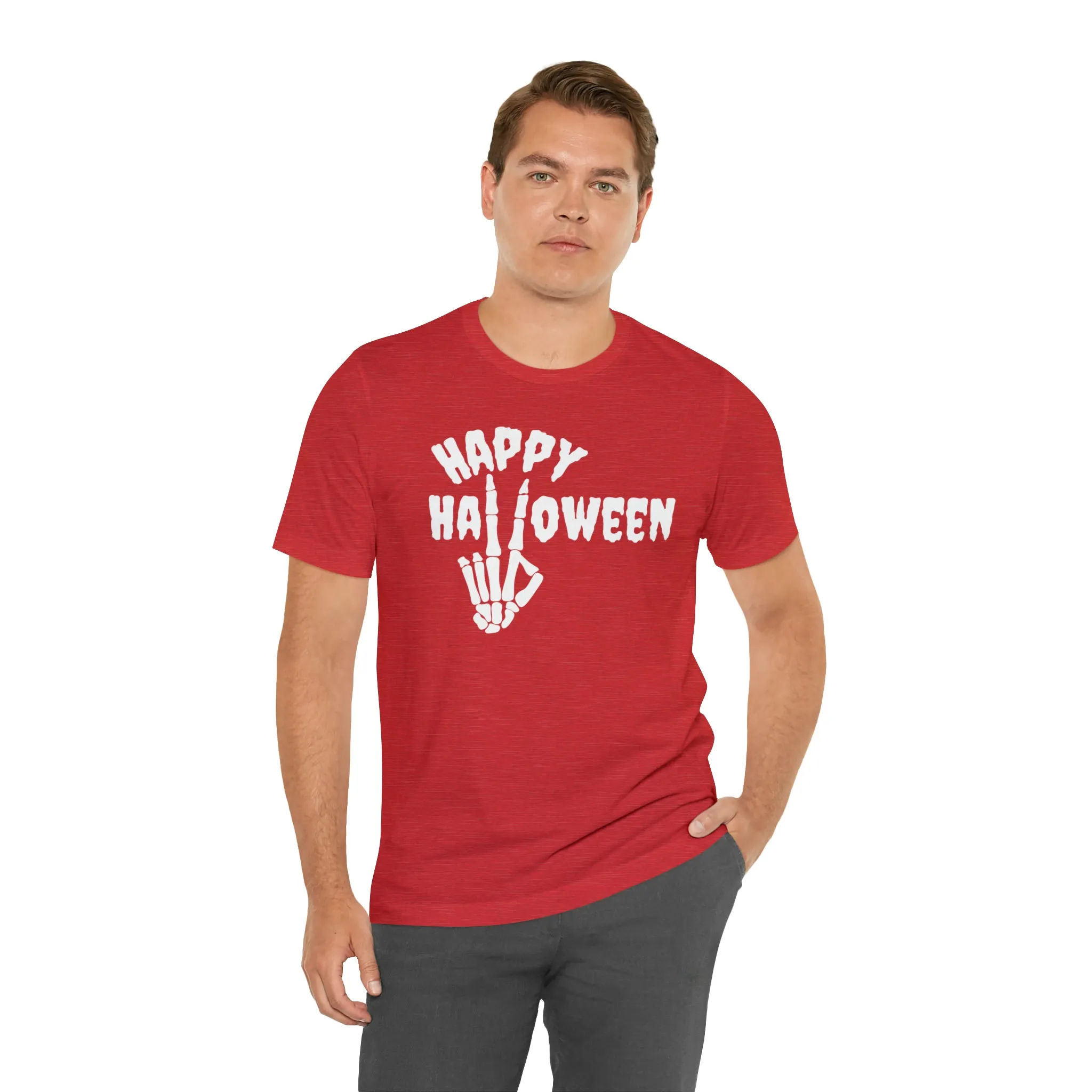 Happy Halloween T-Shirt | Skeleton Peace Sign Tee |  Bella Canvas 3001Unisex | Funny Short Sleeve Tshirt