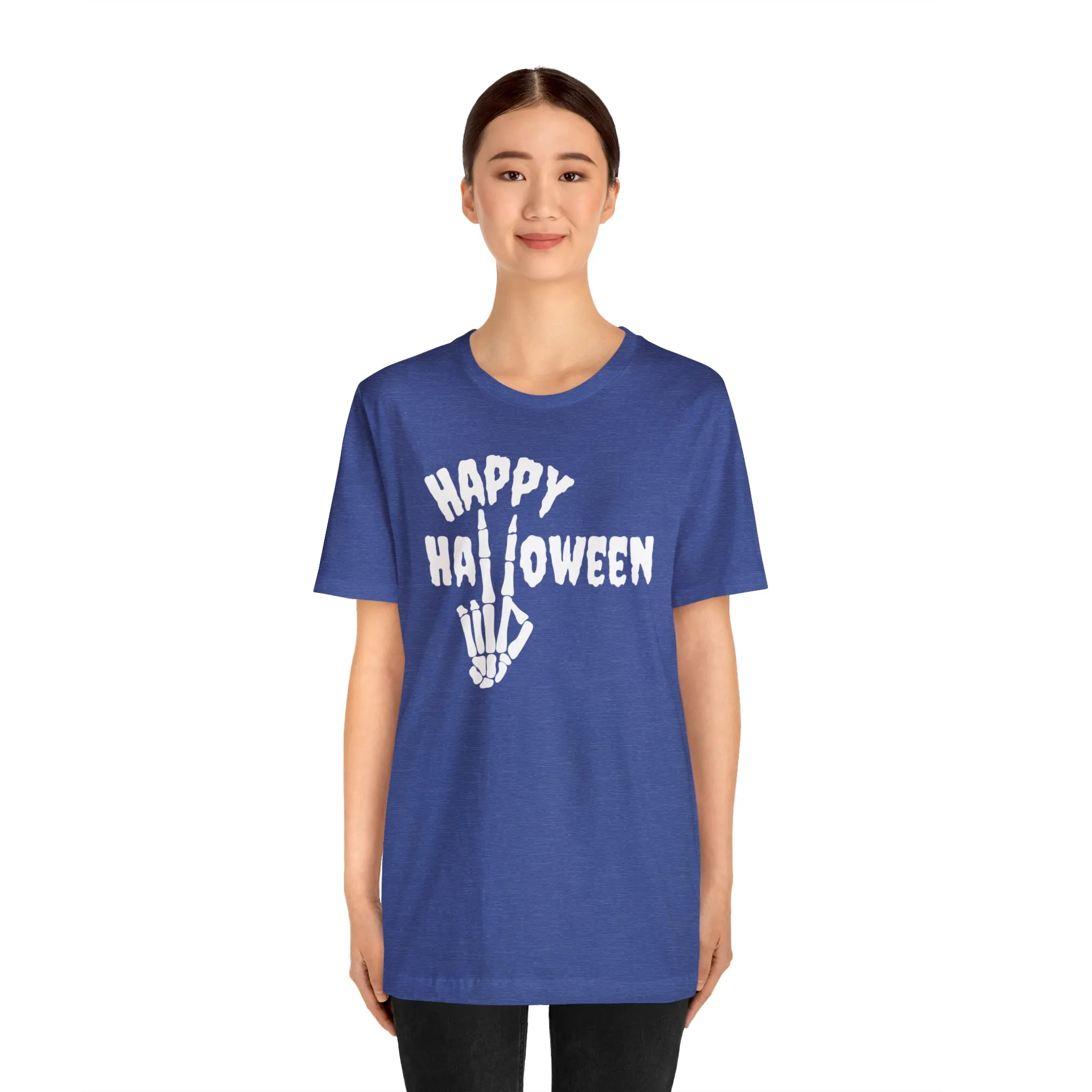 Happy Halloween T-Shirt | Skeleton Peace Sign Tee |  Bella Canvas 3001Unisex | Funny Short Sleeve Tshirt
