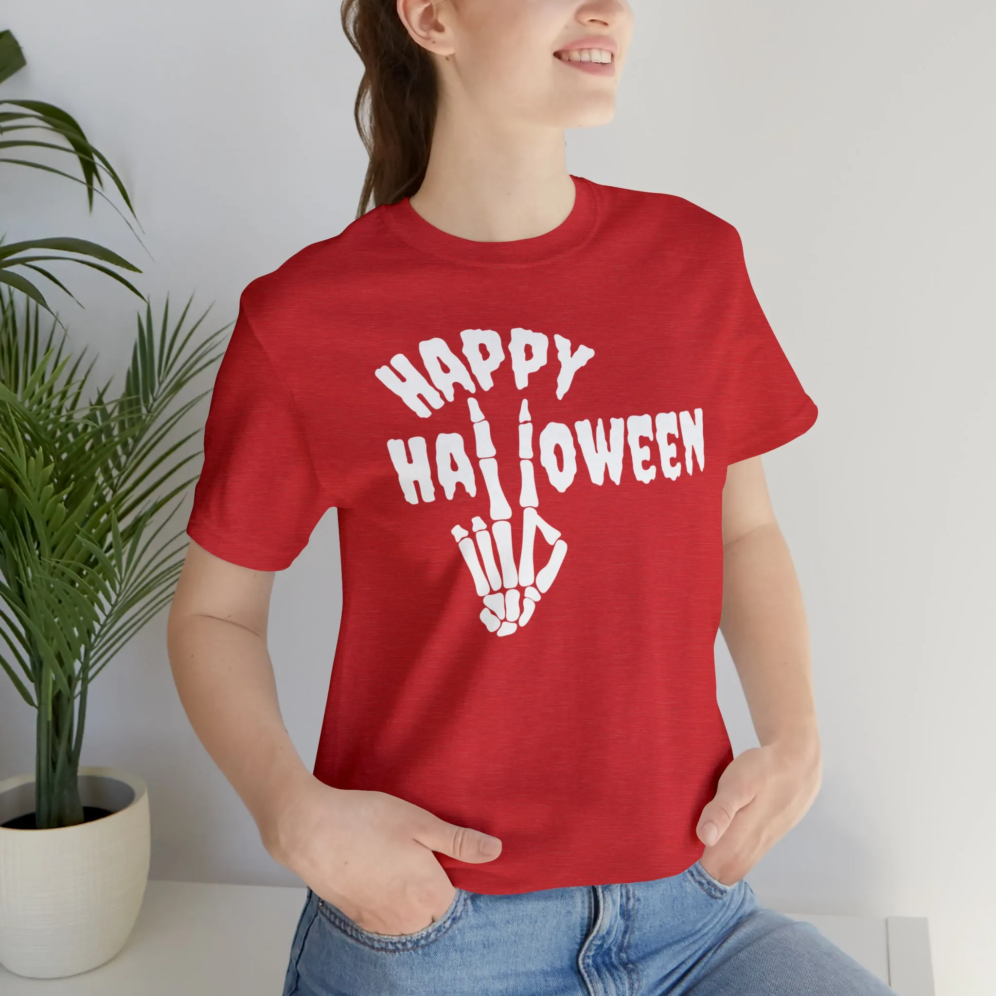 Happy Halloween T-Shirt | Skeleton Peace Sign Tee |  Bella Canvas 3001Unisex | Funny Short Sleeve Tshirt