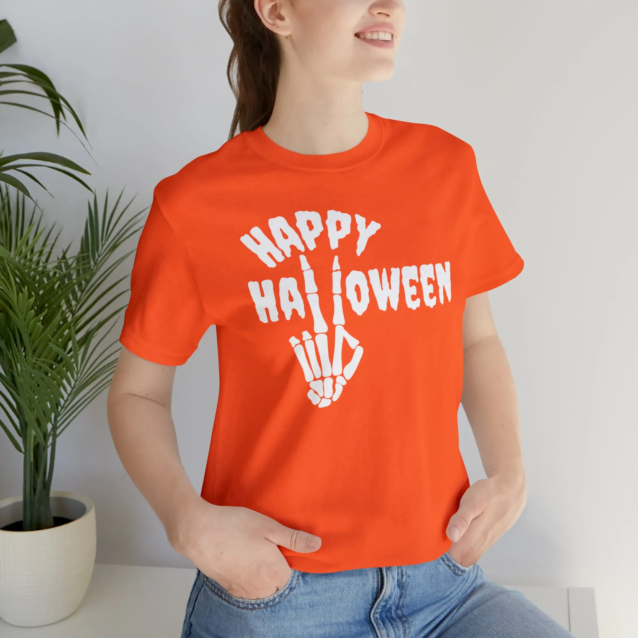 Happy Halloween T-Shirt | Skeleton Peace Sign Tee |  Bella Canvas 3001Unisex | Funny Short Sleeve Tshirt