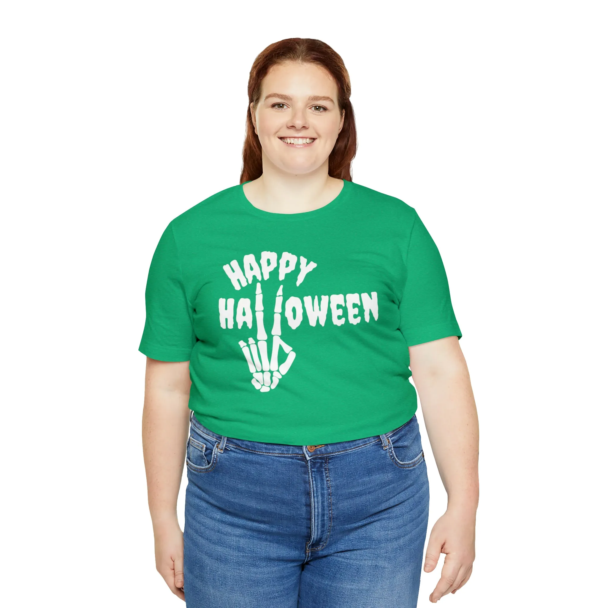 Happy Halloween T-Shirt | Skeleton Peace Sign Tee |  Bella Canvas 3001Unisex | Funny Short Sleeve Tshirt